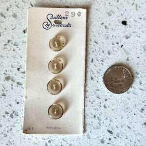 4 NEW on card Vintage 50s Buttons By Schwanda Round 2 Hole Flat 3/5" Translucent